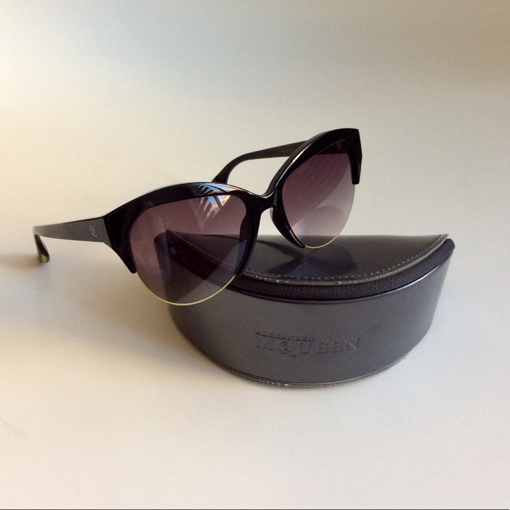 Alexander McQueen Shiny Black Cat Eye Sunglasses